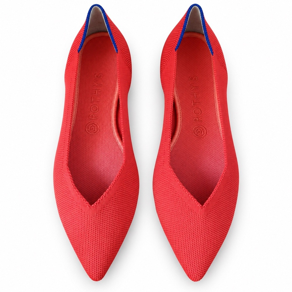 Rothy's The Point Knit Flats Women's 11 Flame Red Blue Trim